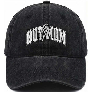 Boy Mom Lightning Bolt Checkered Varsity Son Mama Washed Cotton Baseball Cap TS11 Print Your Wear