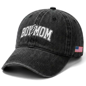Boy Mom Lightning Bolt Checkered Varsity Son Mama Washed Cotton Baseball Cap TS11 Print Your Wear