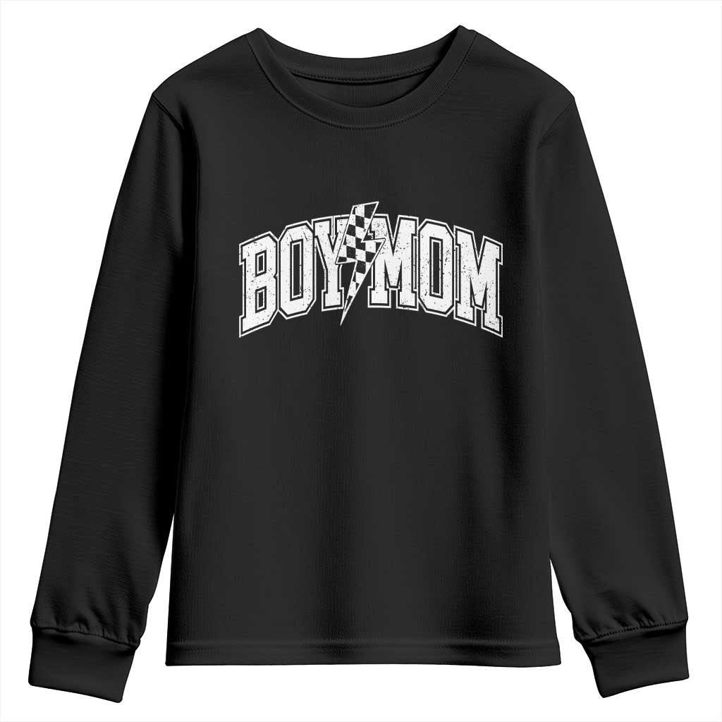 Boy Mom Lightning Bolt Checkered Varsity Son Mama Youth Sweatshirt TS11 Black Print Your Wear