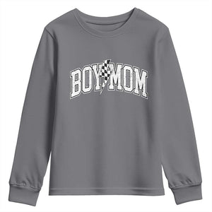 Boy Mom Lightning Bolt Checkered Varsity Son Mama Youth Sweatshirt TS11 Charcoal Print Your Wear