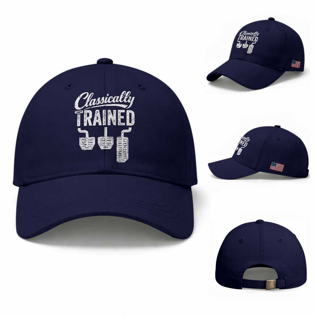 Classically Trained Manual Car Baseball Cap Pedals Driving Humor TS11 Baseball Cap Universal Fit Dark Blue Print Your Wear