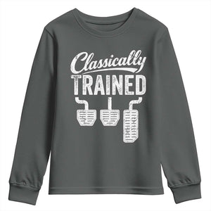 Classically Trained Manual Car Youth Sweatshirt Pedals Driving Humor TS11 Dark Heather Print Your Wear