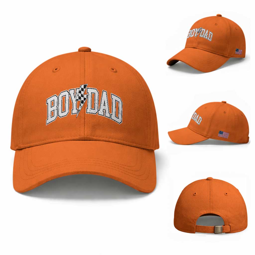 Boy Dad Lightning Bolt Checkered Varsity Son Daddy Baseball Cap TS11 Baseball Cap Universal Fit Orange Print Your Wear