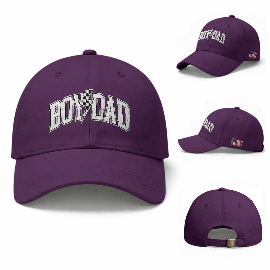 Boy Dad Lightning Bolt Checkered Varsity Son Daddy Baseball Cap TS11 Baseball Cap Universal Fit Purple Print Your Wear