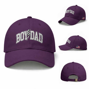 Boy Dad Lightning Bolt Checkered Varsity Son Daddy Baseball Cap TS11 Baseball Cap Universal Fit Purple Print Your Wear