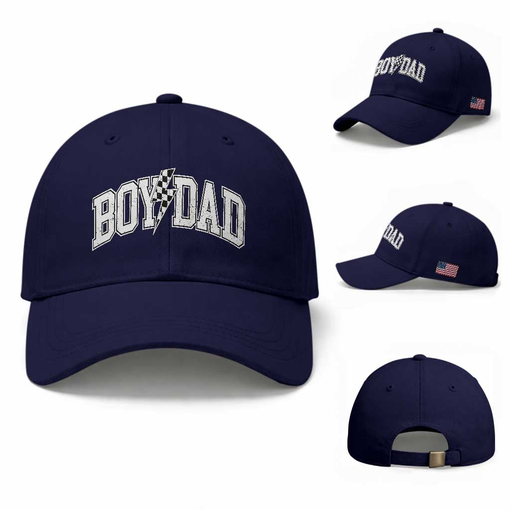 Boy Dad Lightning Bolt Checkered Varsity Son Daddy Baseball Cap TS11 Baseball Cap Universal Fit Dark Blue Print Your Wear