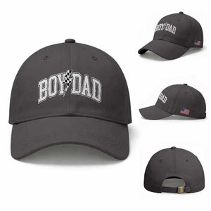 Boy Dad Lightning Bolt Checkered Varsity Son Daddy Baseball Cap TS11 Baseball Cap Universal Fit Dark Gray Print Your Wear