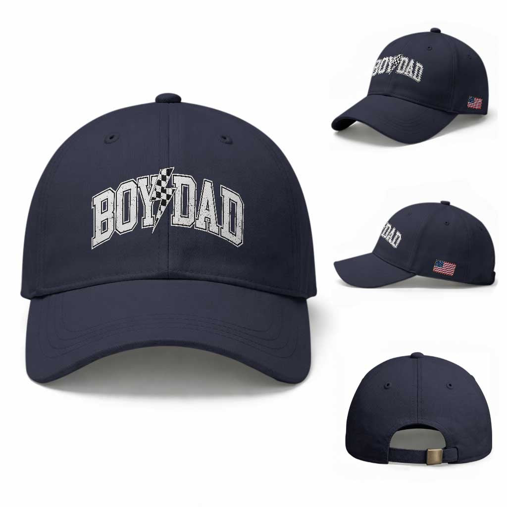 Boy Dad Lightning Bolt Checkered Varsity Son Daddy Baseball Cap TS11 Baseball Cap Universal Fit Navy Print Your Wear