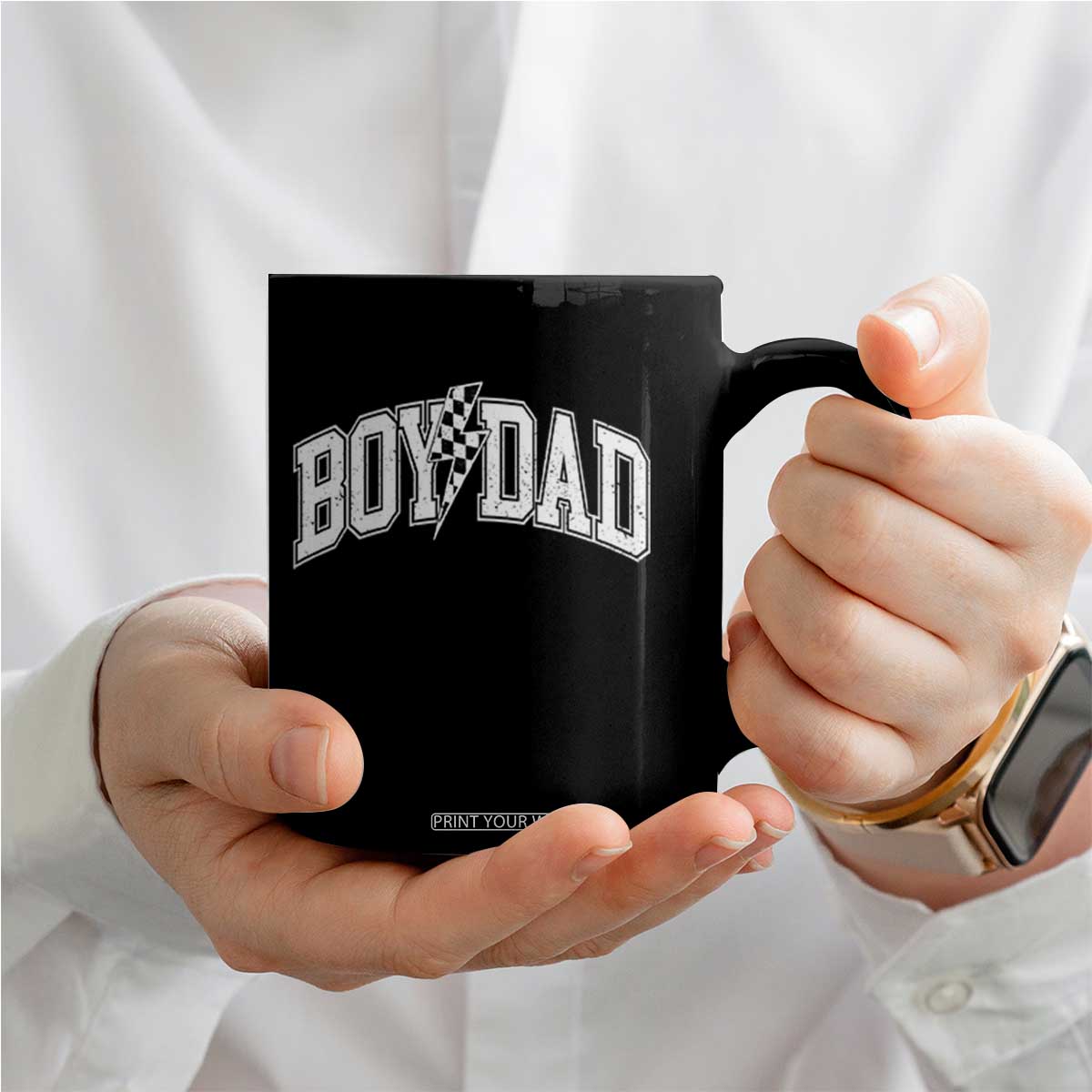 Boy Dad Lightning Bolt Checkered Varsity Son Daddy Coffee Mug TS11 Print Your Wear