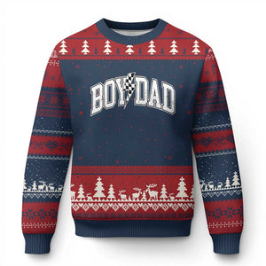 Boy Dad Lightning Bolt Checkered Varsity Son Daddy Ugly Christmas Sweater TS11 Navy Red Print Your Wear