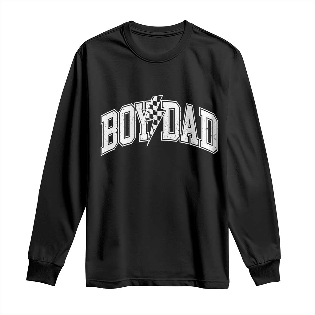 Boy Dad Lightning Bolt Checkered Varsity Son Daddy Long Sleeve Shirt TS11 Black Print Your Wear