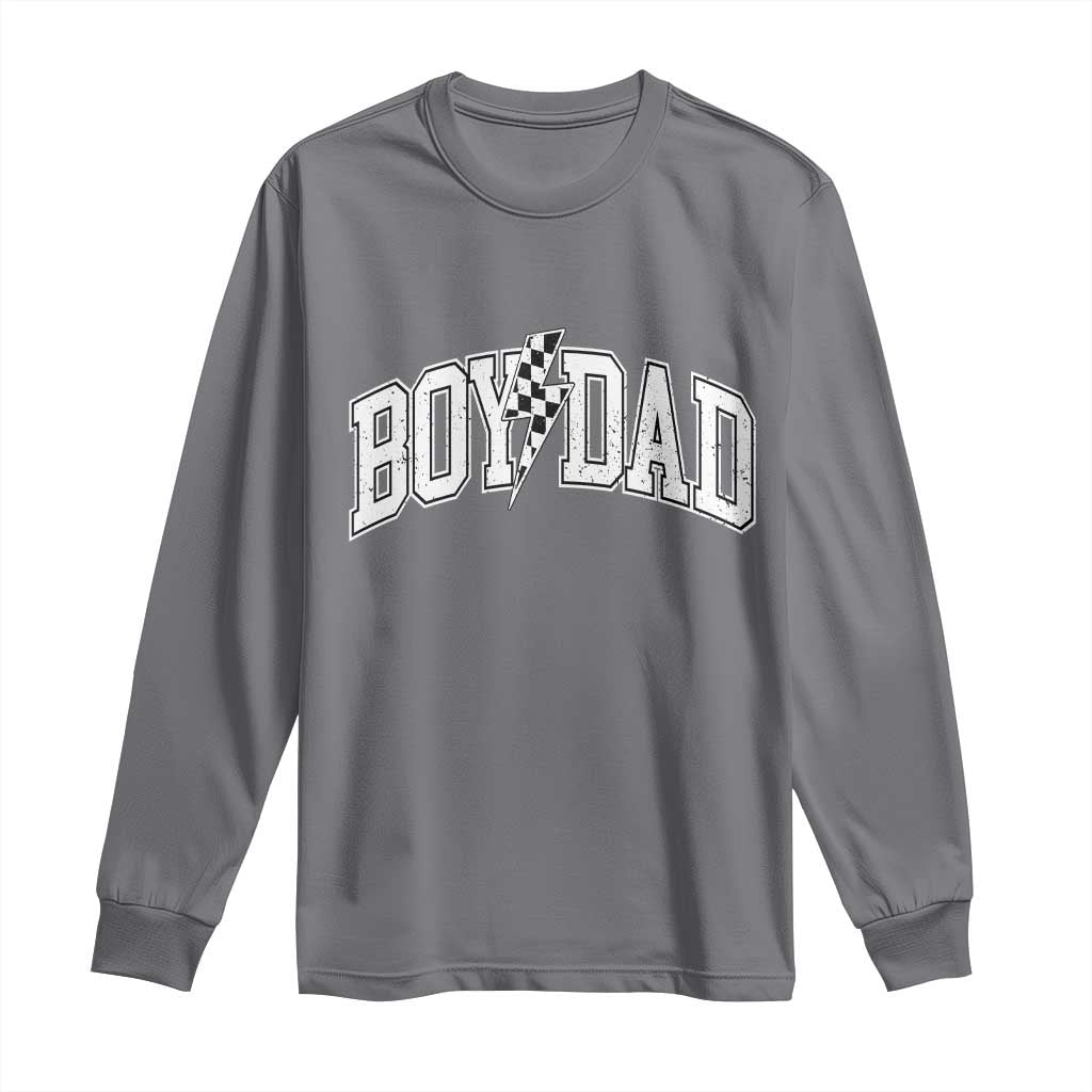 Boy Dad Lightning Bolt Checkered Varsity Son Daddy Long Sleeve Shirt TS11 Charcoal Print Your Wear