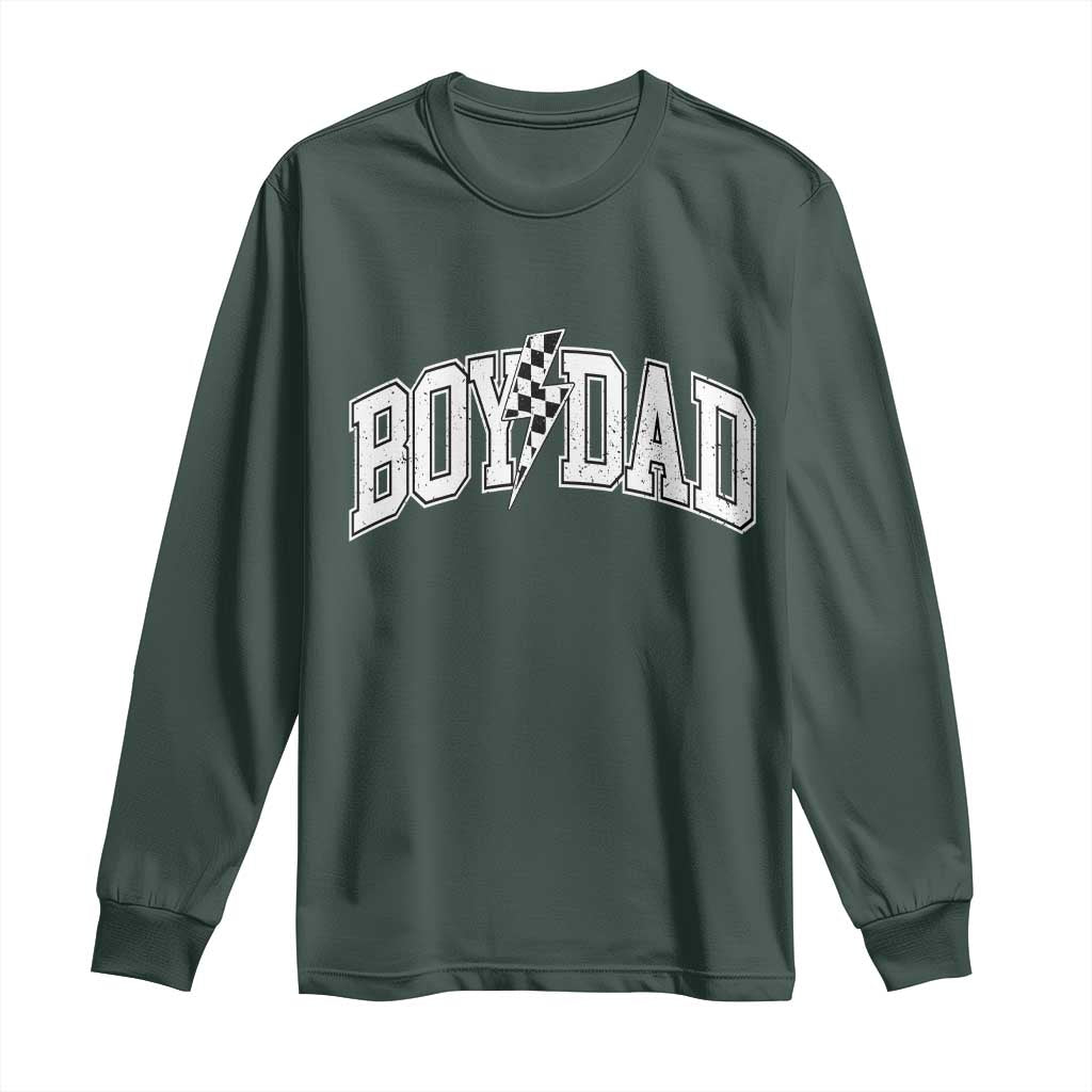 Boy Dad Lightning Bolt Checkered Varsity Son Daddy Long Sleeve Shirt TS11 Dark Forest Green Print Your Wear