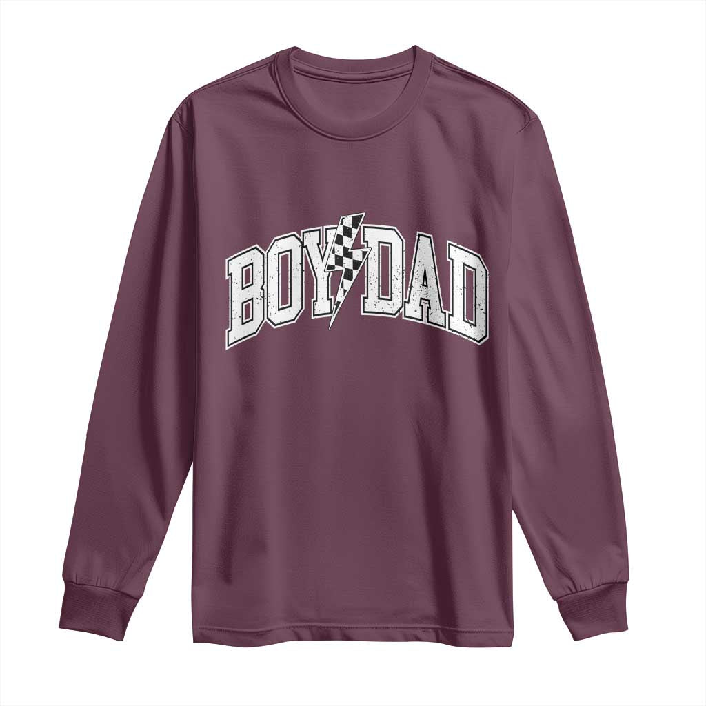 Boy Dad Lightning Bolt Checkered Varsity Son Daddy Long Sleeve Shirt TS11 Maroon Print Your Wear