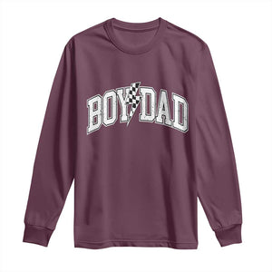 Boy Dad Lightning Bolt Checkered Varsity Son Daddy Long Sleeve Shirt TS11 Maroon Print Your Wear