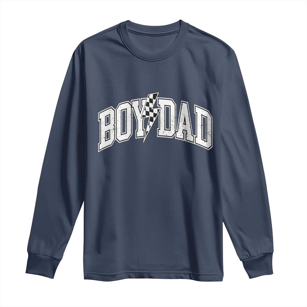 Boy Dad Lightning Bolt Checkered Varsity Son Daddy Long Sleeve Shirt TS11 Navy Print Your Wear