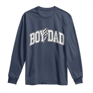 Boy Dad Lightning Bolt Checkered Varsity Son Daddy Long Sleeve Shirt TS11 Navy Print Your Wear