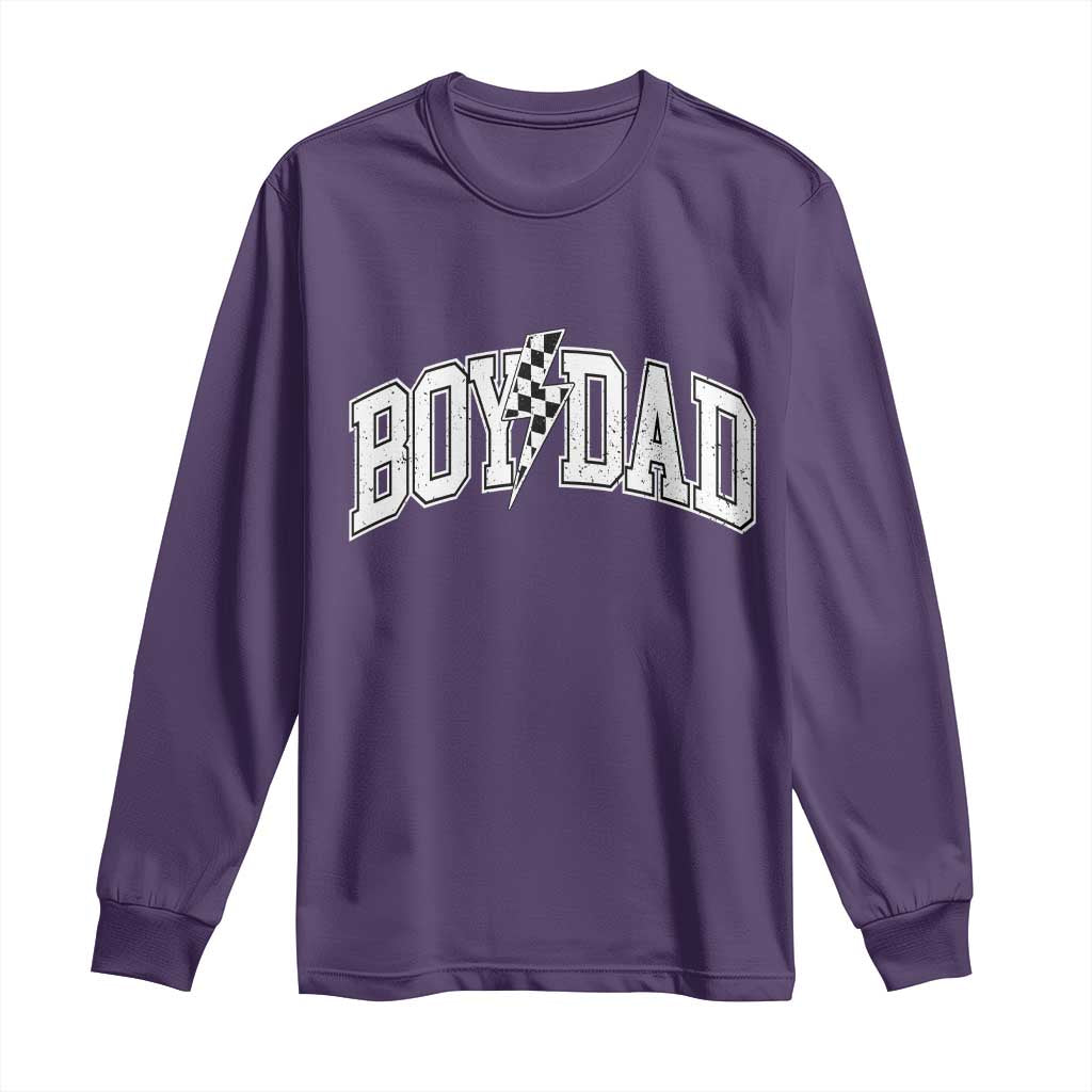 Boy Dad Lightning Bolt Checkered Varsity Son Daddy Long Sleeve Shirt TS11 Purple Print Your Wear