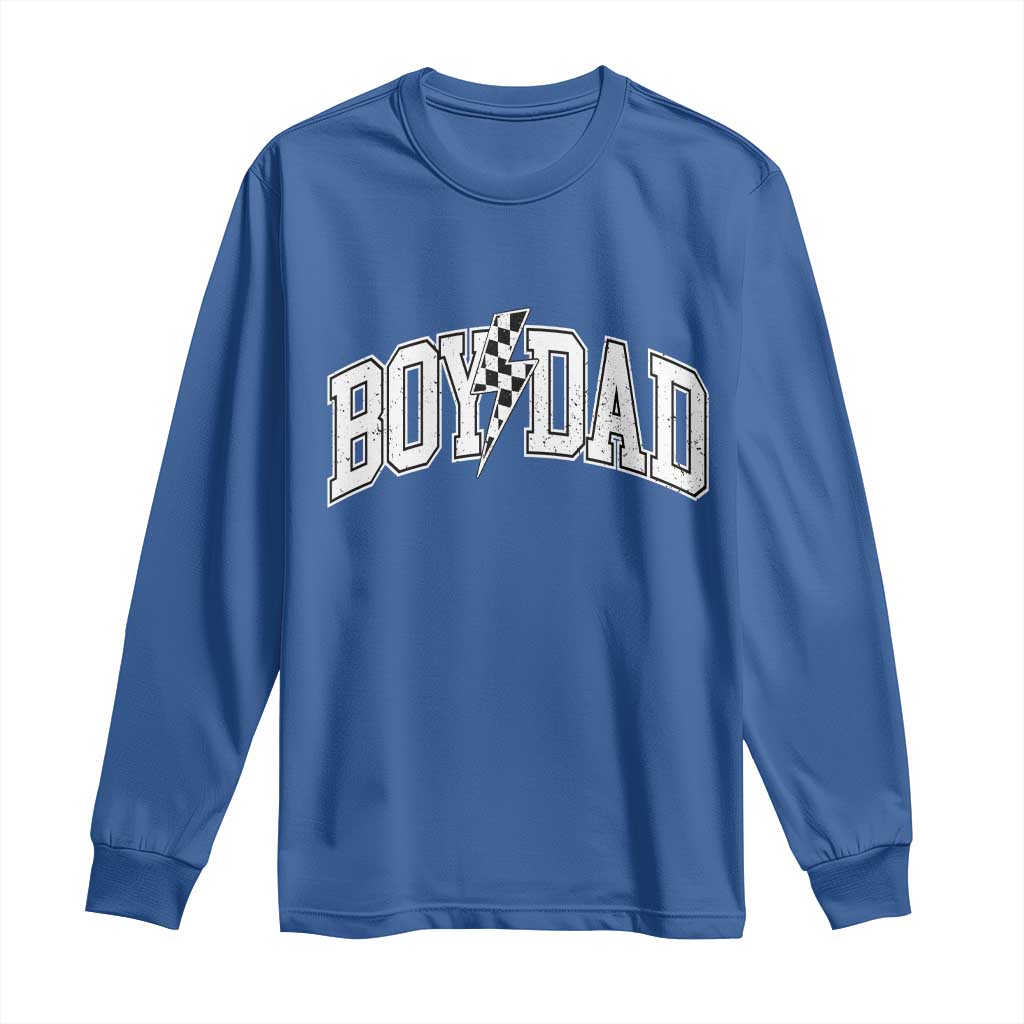 Boy Dad Lightning Bolt Checkered Varsity Son Daddy Long Sleeve Shirt TS11 Royal Blue Print Your Wear