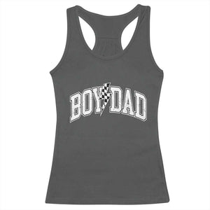 Boy Dad Lightning Bolt Checkered Varsity Son Daddy Racerback Tank Top TS11 Dark Heather Print Your Wear