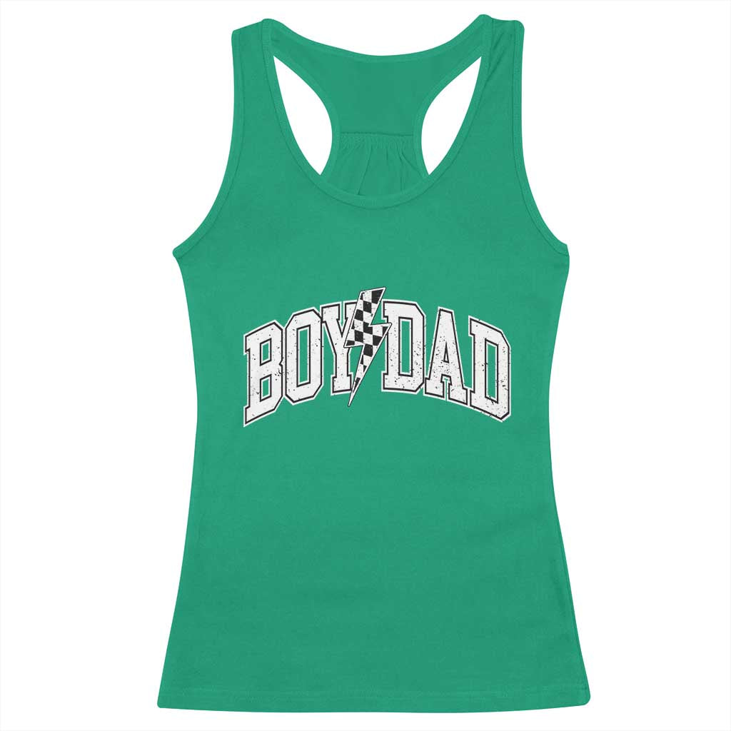 Boy Dad Lightning Bolt Checkered Varsity Son Daddy Racerback Tank Top TS11 Irish Green Print Your Wear
