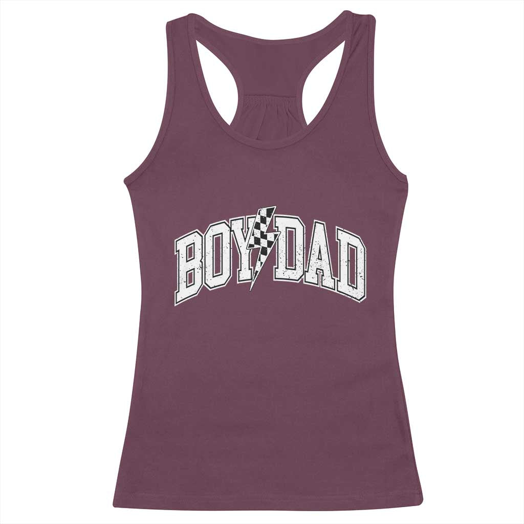 Boy Dad Lightning Bolt Checkered Varsity Son Daddy Racerback Tank Top TS11 Maroon Print Your Wear