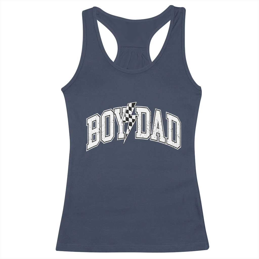 Boy Dad Lightning Bolt Checkered Varsity Son Daddy Racerback Tank Top TS11 Navy Print Your Wear