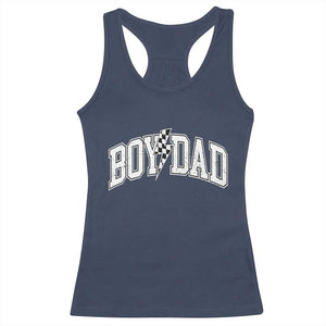 Boy Dad Lightning Bolt Checkered Varsity Son Daddy Racerback Tank Top TS11 Navy Print Your Wear