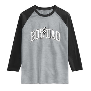 Boy Dad Lightning Bolt Checkered Varsity Son Daddy Raglan Shirt TS11 Heather Gray Black Print Your Wear