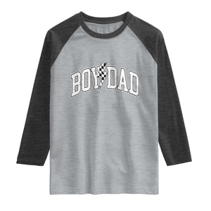 Boy Dad Lightning Bolt Checkered Varsity Son Daddy Raglan Shirt TS11 Heather Gray Heather Charcoal Print Your Wear