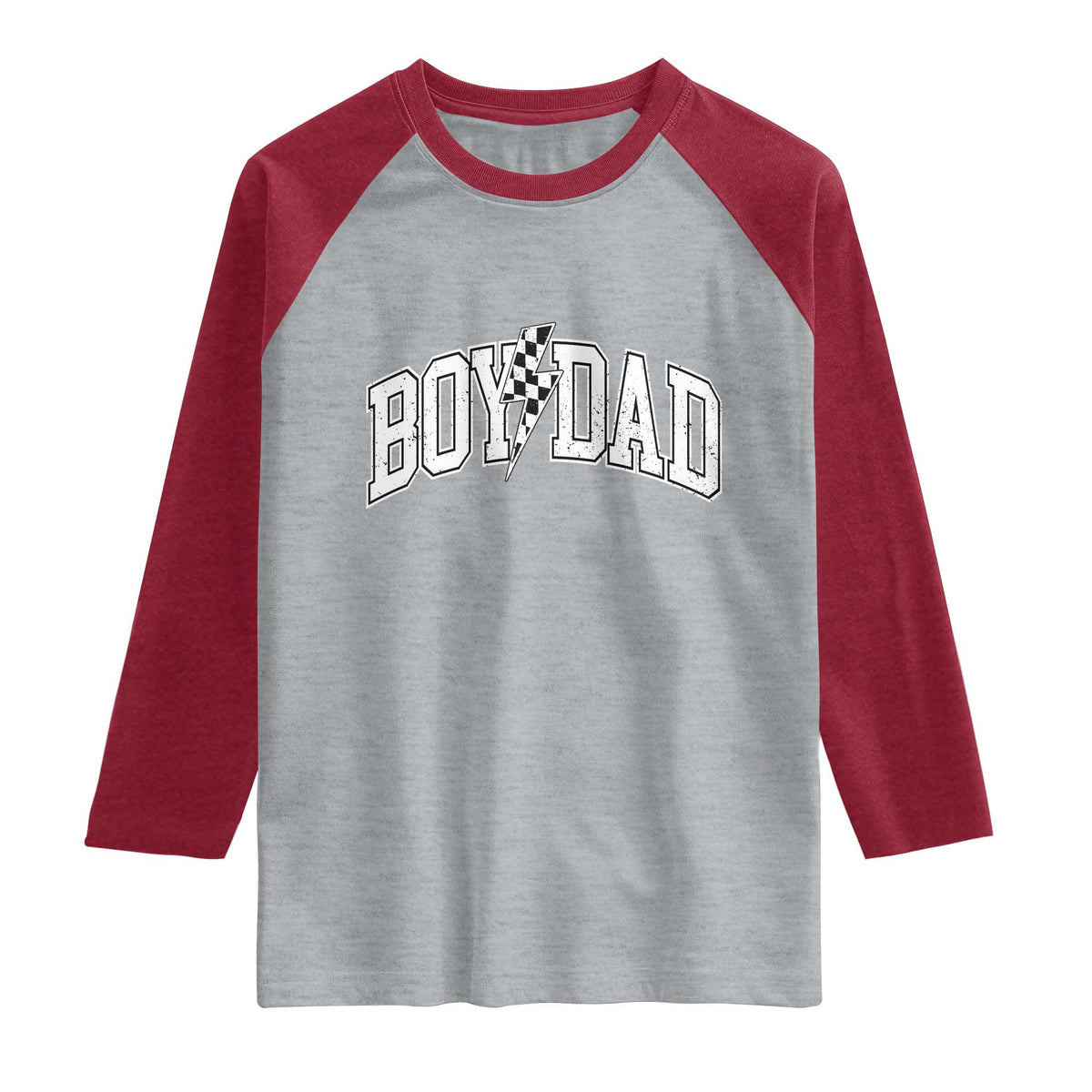 Boy Dad Lightning Bolt Checkered Varsity Son Daddy Raglan Shirt TS11 Heather Gray Heather Red Print Your Wear