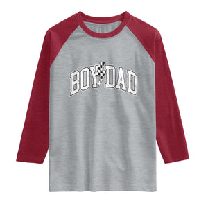 Boy Dad Lightning Bolt Checkered Varsity Son Daddy Raglan Shirt TS11 Heather Gray Heather Red Print Your Wear