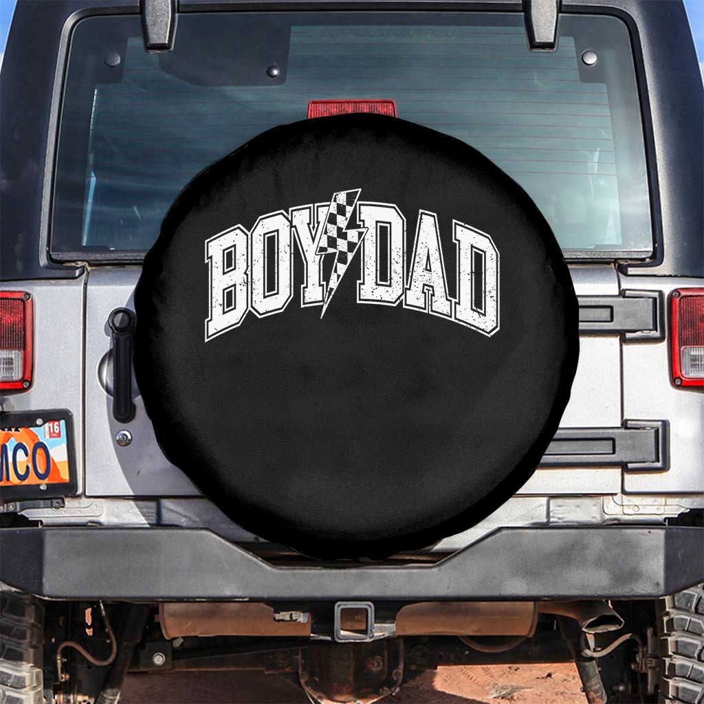 Boy Dad Lightning Bolt Checkered Varsity Son Daddy Spare Tire Cover TS11 No hole Black Print Your Wear
