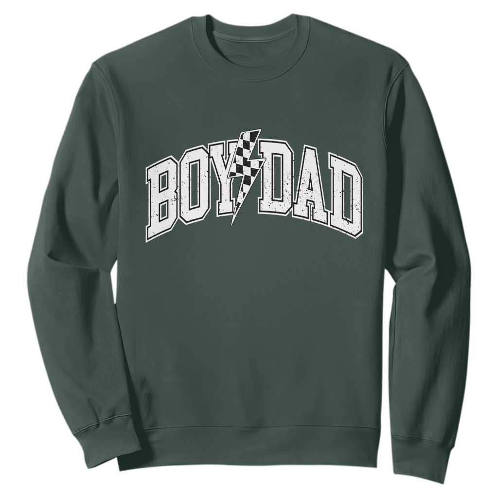Boy Dad Lightning Bolt Checkered Varsity Son Daddy Sweatshirt TS11 Dark Forest Green Print Your Wear
