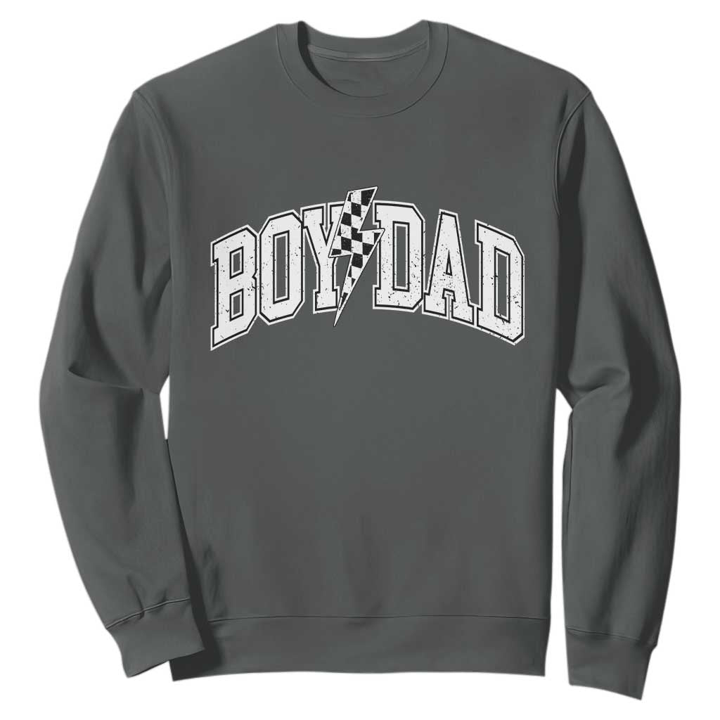 Boy Dad Lightning Bolt Checkered Varsity Son Daddy Sweatshirt TS11 Dark Heather Print Your Wear