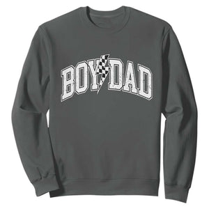 Boy Dad Lightning Bolt Checkered Varsity Son Daddy Sweatshirt TS11 Dark Heather Print Your Wear
