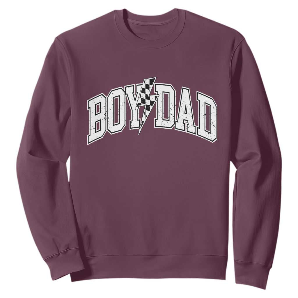 Boy Dad Lightning Bolt Checkered Varsity Son Daddy Sweatshirt TS11 Maroon Print Your Wear