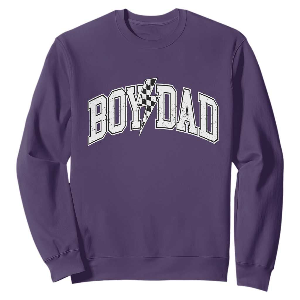 Boy Dad Lightning Bolt Checkered Varsity Son Daddy Sweatshirt TS11 Purple Print Your Wear