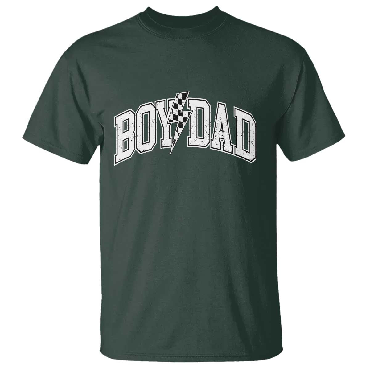 Boy Dad Lightning Bolt Checkered Varsity Son Daddy T Shirt TS11 Dark Forest Green Print Your Wear