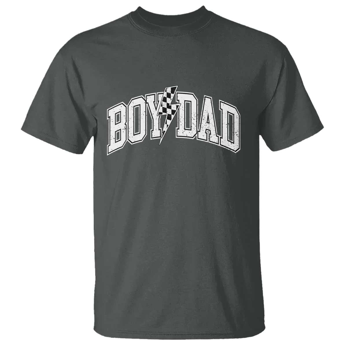 Boy Dad Lightning Bolt Checkered Varsity Son Daddy T Shirt TS11 Dark Heather Print Your Wear