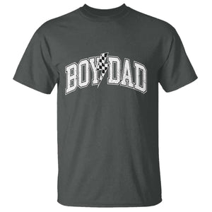 Boy Dad Lightning Bolt Checkered Varsity Son Daddy T Shirt TS11 Dark Heather Print Your Wear