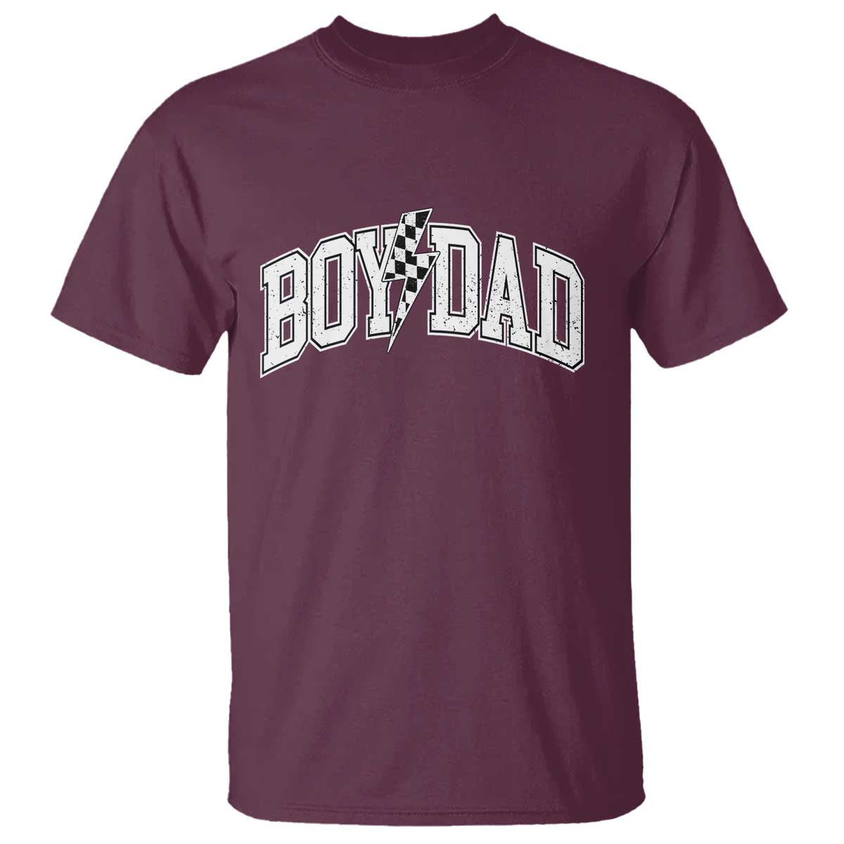 Boy Dad Lightning Bolt Checkered Varsity Son Daddy T Shirt TS11 Maroon Print Your Wear