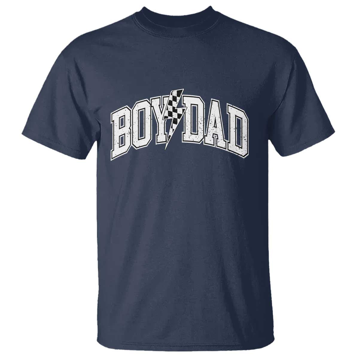 Boy Dad Lightning Bolt Checkered Varsity Son Daddy T Shirt TS11 Navy Print Your Wear