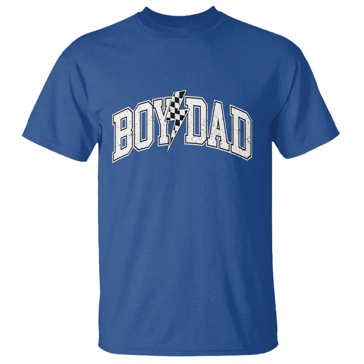 Boy Dad Lightning Bolt Checkered Varsity Son Daddy T Shirt TS11 Royal Blue Print Your Wear
