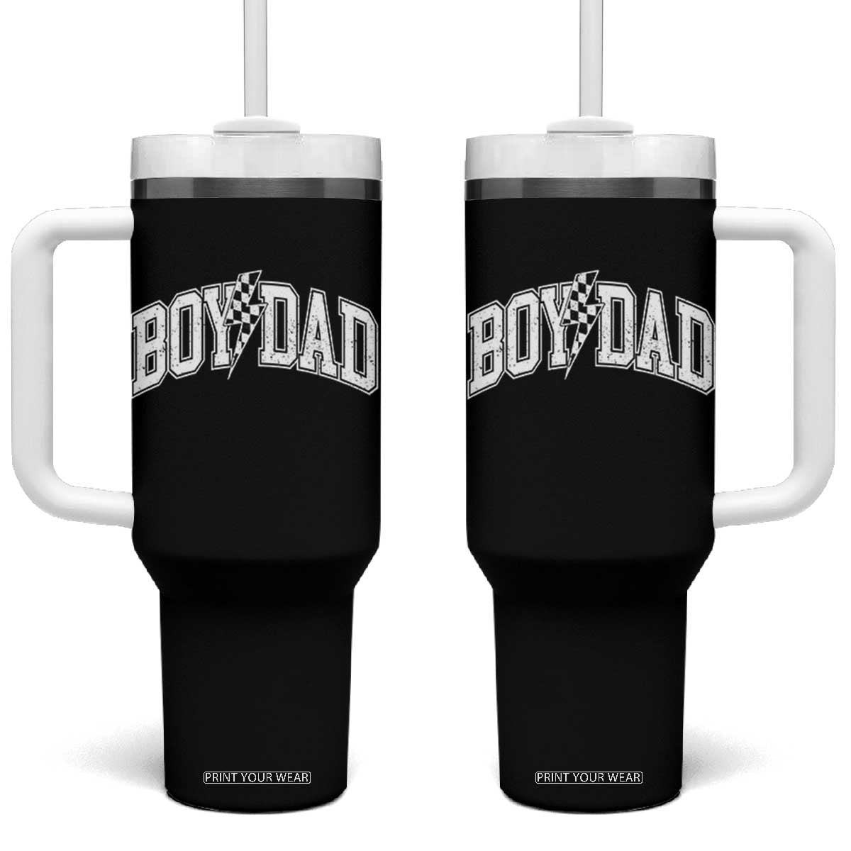 Boy Dad Lightning Bolt Checkered Varsity Son Daddy Tumbler With Handle TS11 One Size: 40 oz Black Print Your Wear