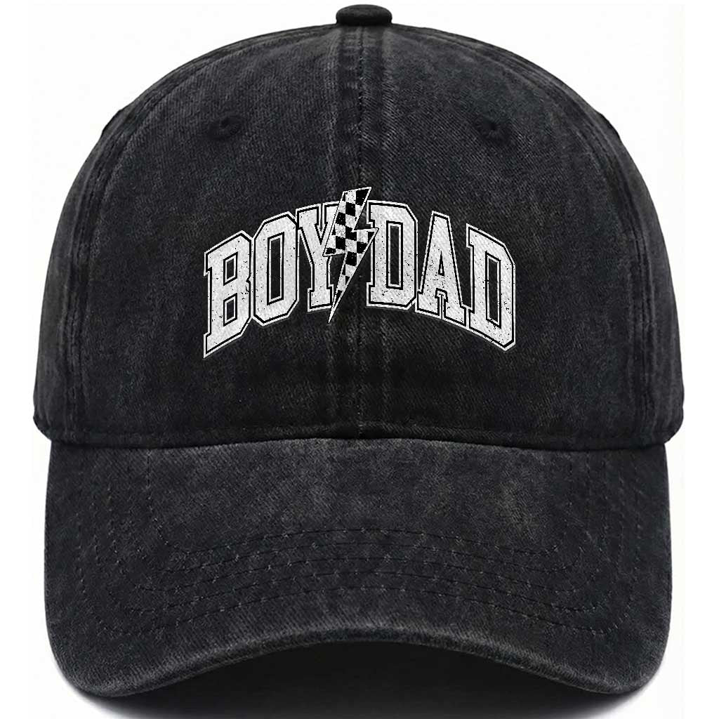 Boy Dad Lightning Bolt Checkered Varsity Son Daddy Washed Cotton Baseball Cap TS11 Print Your Wear