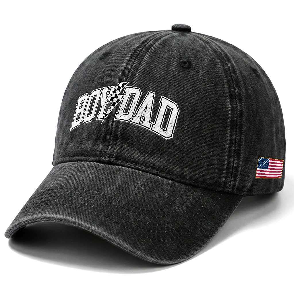 Boy Dad Lightning Bolt Checkered Varsity Son Daddy Washed Cotton Baseball Cap TS11 Print Your Wear