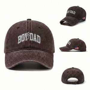 Boy Dad Lightning Bolt Checkered Varsity Son Daddy Washed Cotton Baseball Cap TS11 Washed Cap Universal Fit Dark Brown Print Your Wear