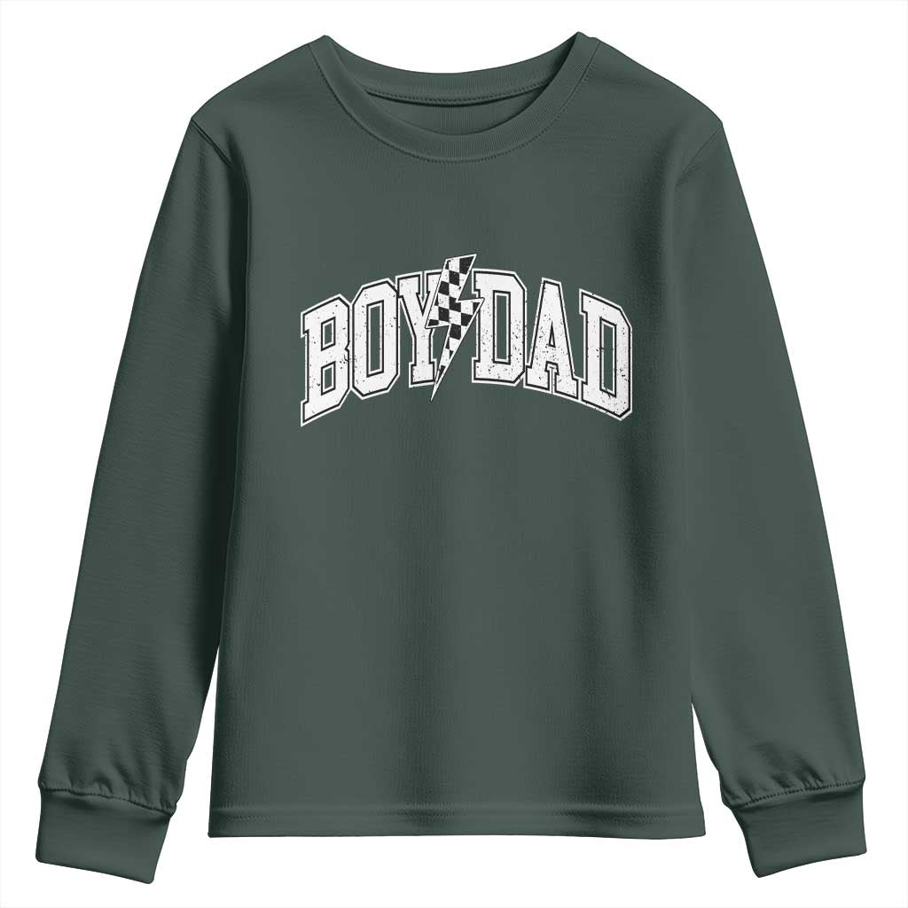 Boy Dad Lightning Bolt Checkered Varsity Son Daddy Youth Sweatshirt TS11 Dark Forest Green Print Your Wear