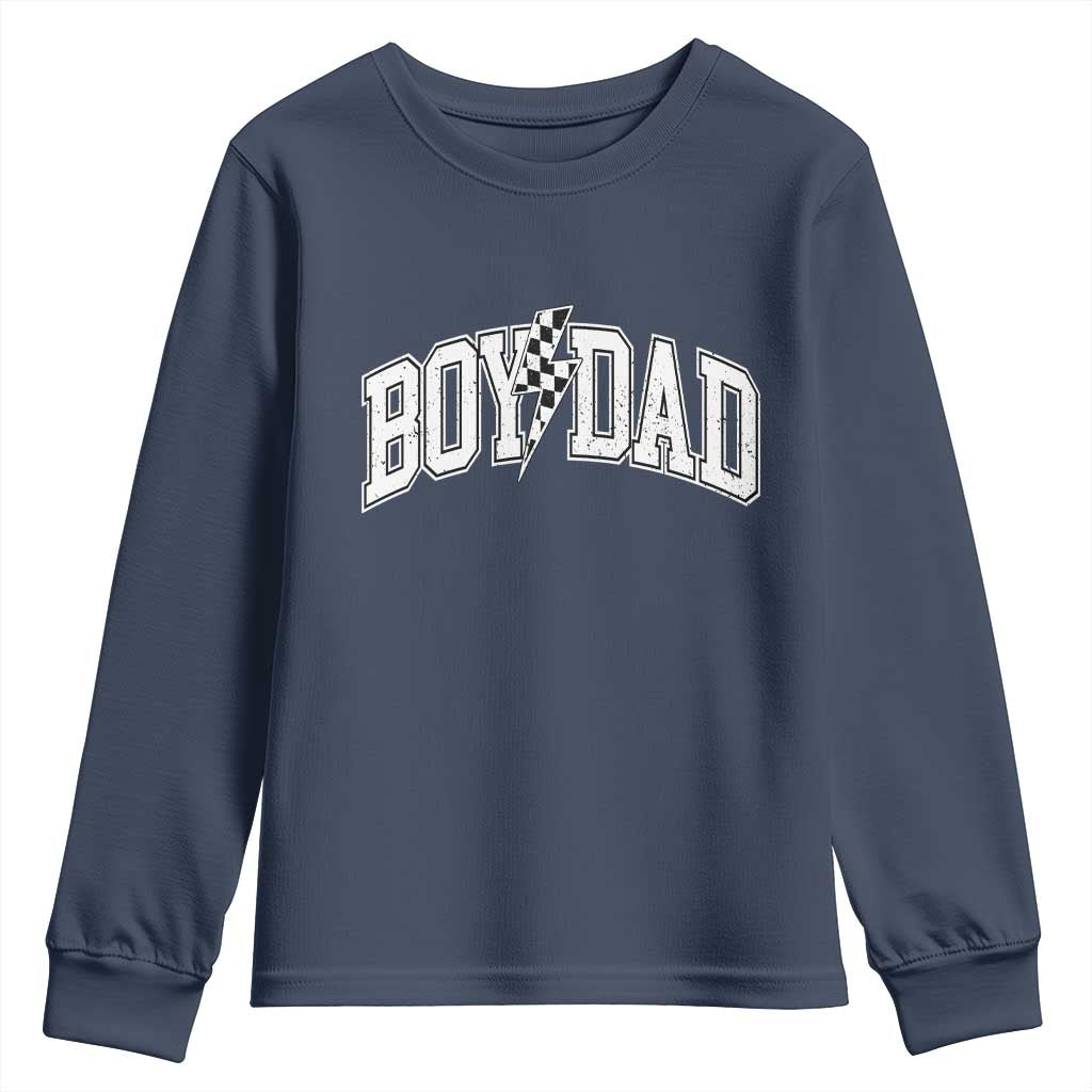 Boy Dad Lightning Bolt Checkered Varsity Son Daddy Youth Sweatshirt TS11 Navy Print Your Wear